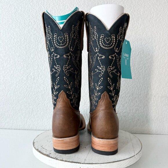 Lane BRIDLEWOOD Womens Square Toe Cowboy Boots 9.5 Brown Navy Western Cowgirl - Picture 3 of 13